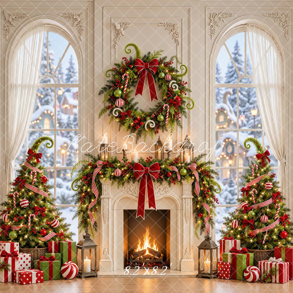 Kate Christmas Fireplace Whoville Wreath Christmas Trees Gifts Printed Backdrop Designed by Emetselch