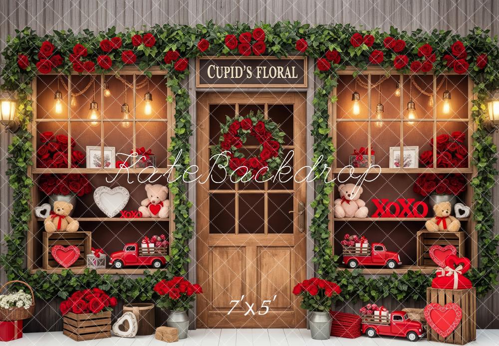 Kate Valentine's Day Red Roses Floral Garland Shelves Teddy Bear Truck Backdrop Designed by Patty Roberts