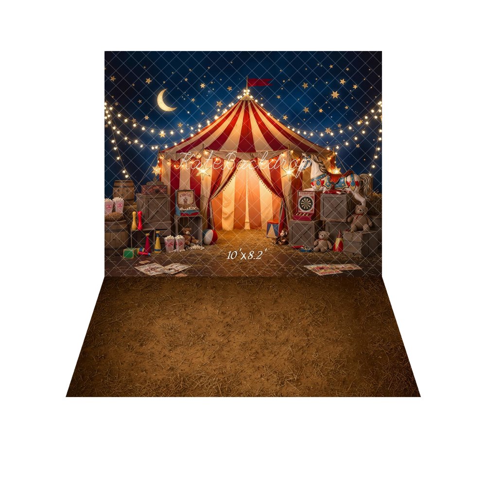 Kate Circus Tent Starry Night Carousel Backdrop+Abstract Brown Dirt Ground Texture Floor Backdrop