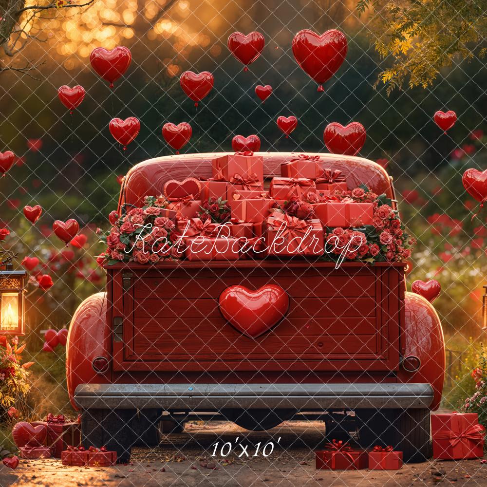 Kate Valentine's Day Red Truck Hearts Balloons Roses Gift Boxes Backdrop Designed by Emetselch