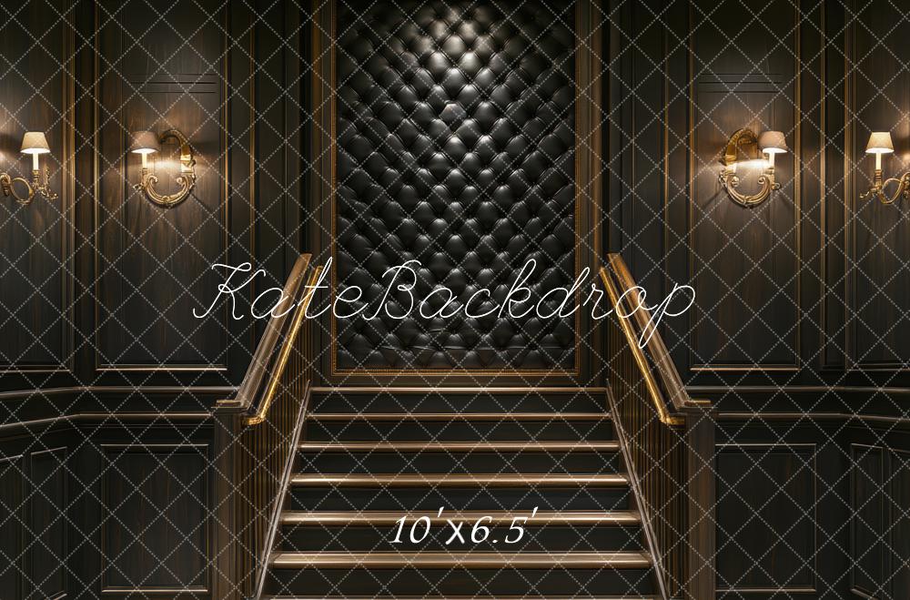 Kate Boudoir Cascading Stairs Black Tufted Wall Backdrop Designed by Mini MakeBelieve