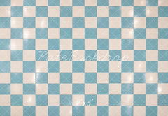 Kate Blue Cream Checkerboard Floor Printed Backdrop Designed by Laura Bybee