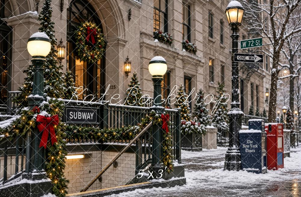 Kate Christmas Snowy New York City Subway Street Printed Backdrop Designed by Patty Roberts