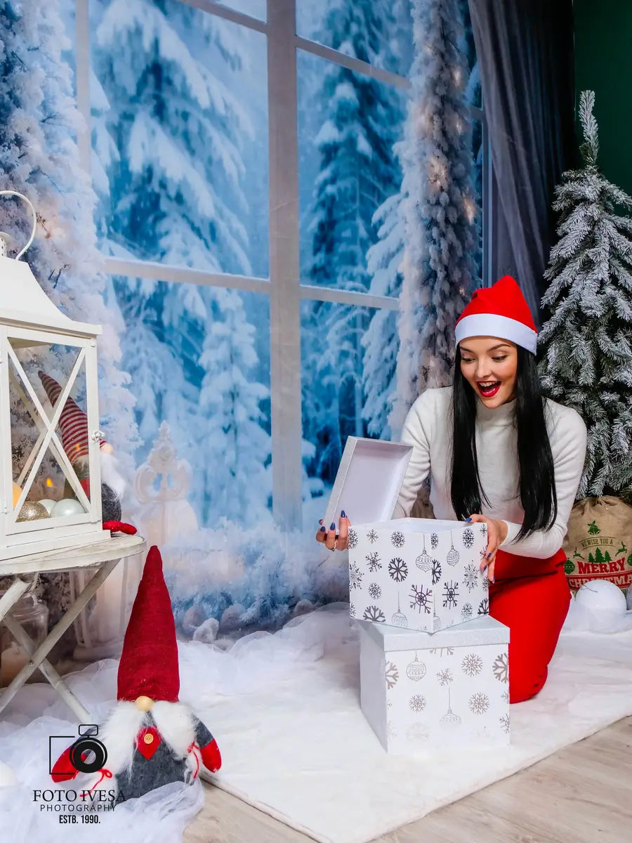 Kate Winter Christmas Tree Window Light Backdrop Designed by Emetselch