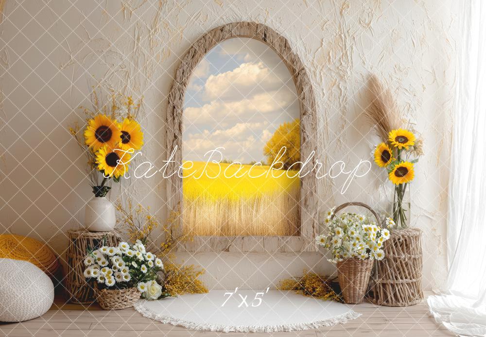Kate Fall Boho Simple Sunflower Arch Rustic Backdrop Designed by Mini MakeBelieve