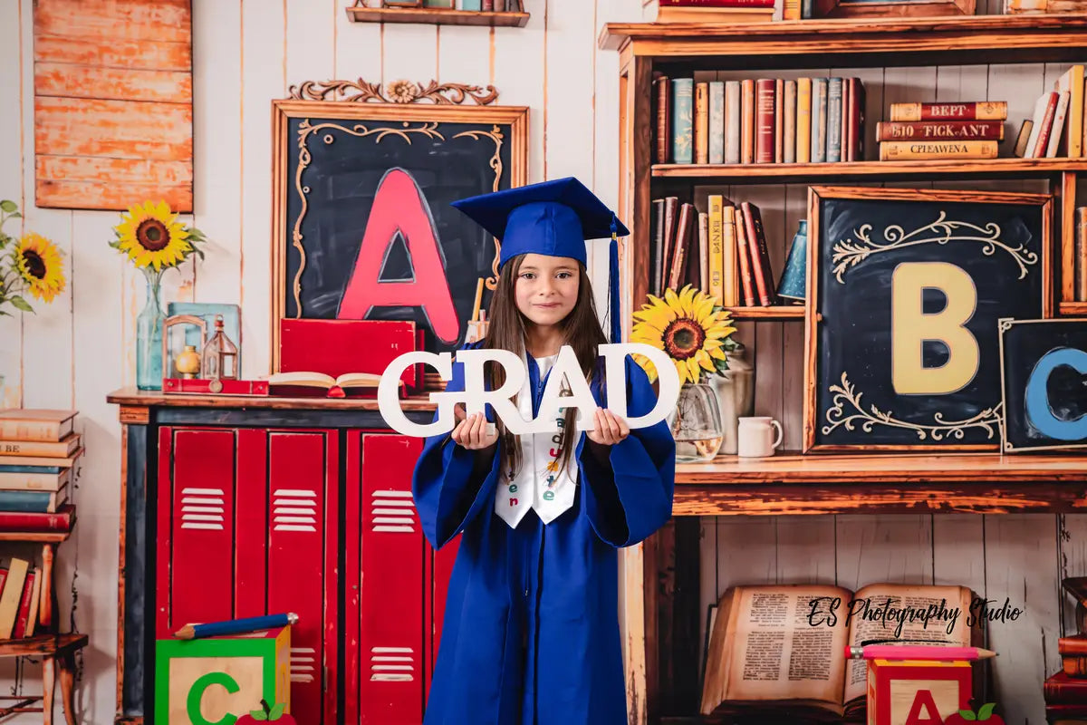 Kate Back to School Bookshelf Blackboard Backdrop Designed by Emetselch