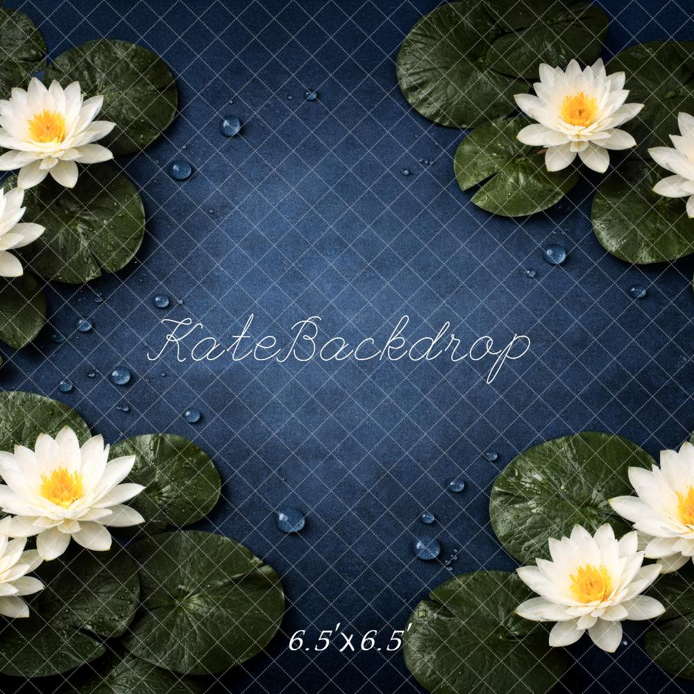Kate Newborn White Water Lilies Lily Pads Blue Water Backdrop Designed by Megan Leigh Photography