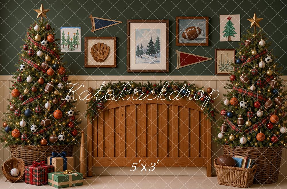 Kate Christmas Headboard Sports Trees Mantel Printed Backdrop Designed by Shutter Swan Studios