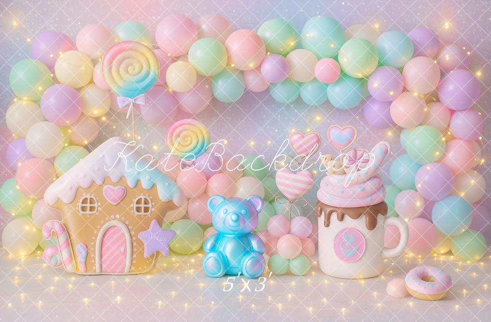 Cake Smash Candyland Gingerbread Pastel Balloons Foto Achtergrond Designed by Ashley Paul