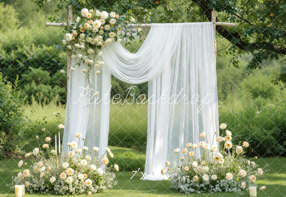 Kate Wedding Flower Arch White Curtain Backdrop Designed by Emetselch