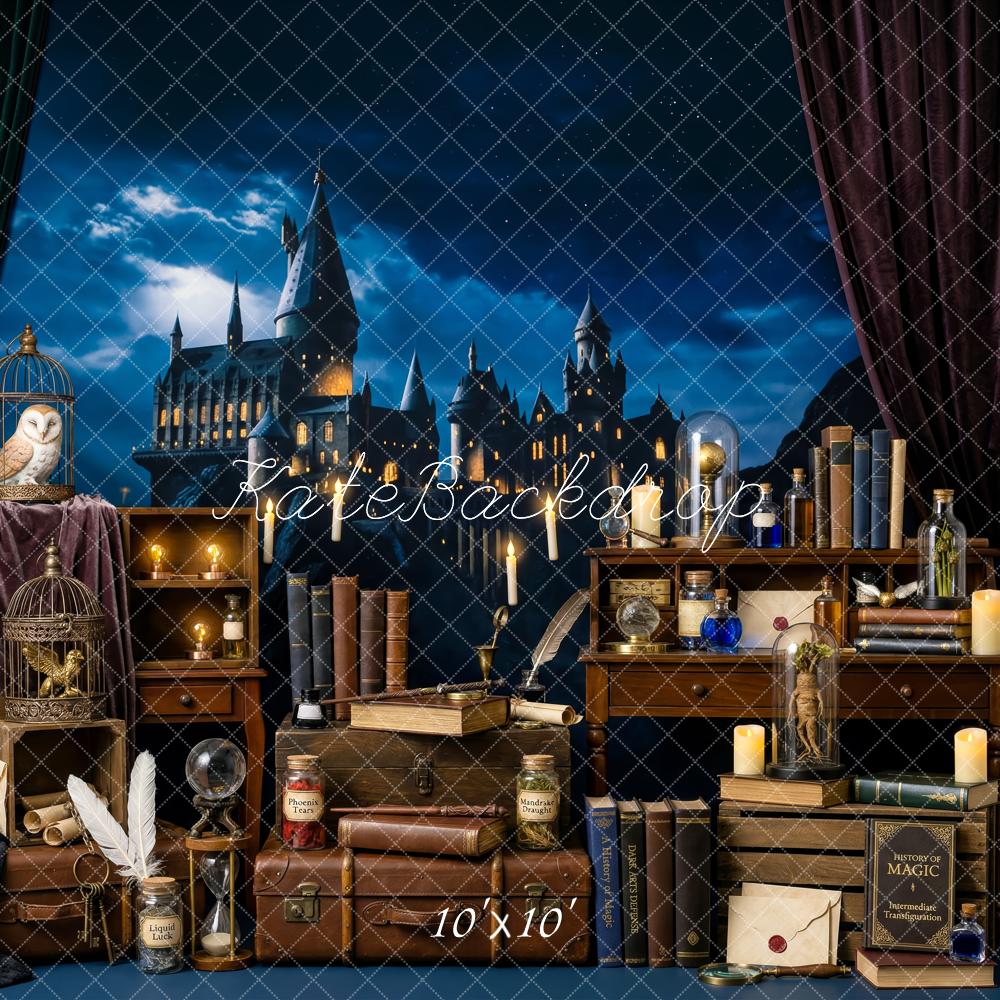 Kate Fantasy Wizard Castle Desk Owl Potion Books Night Printed Backdrop Designed by Patty Roberts
