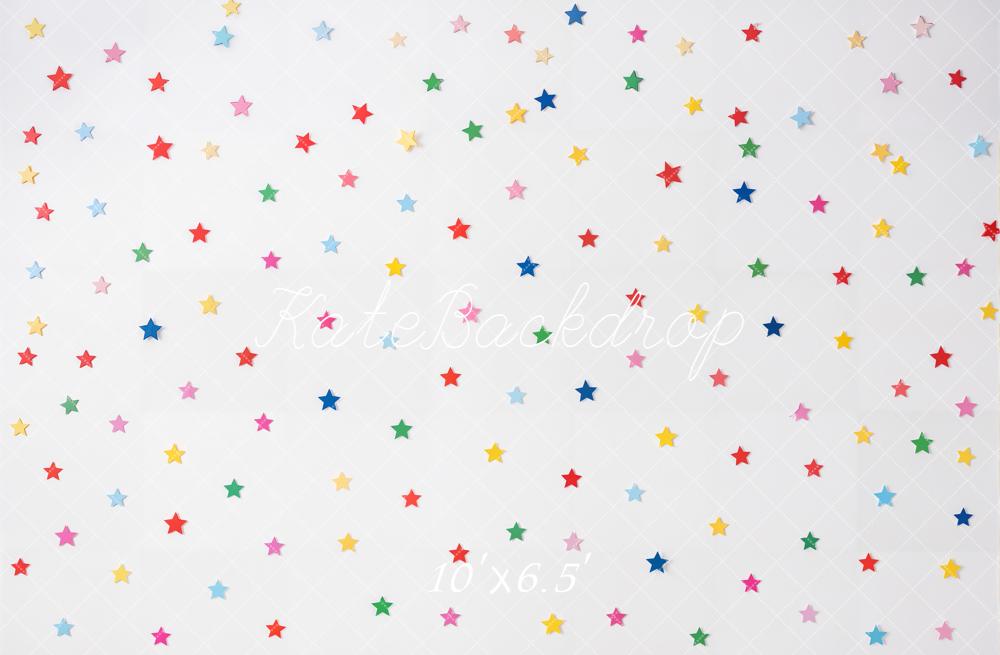 Kate Colorful Star Confetti White Printed Backdrop Designed by Emetselch