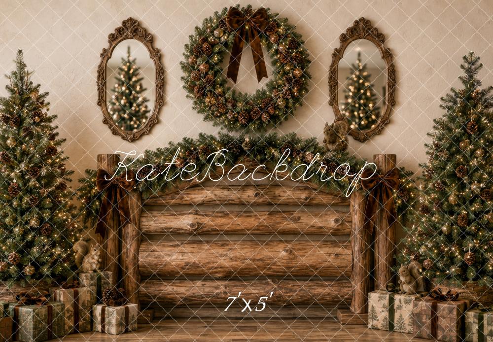 Kate Christmas Rustic Brown Log Headboard Wreath Printed Backdrop Designed by Megan Leigh Photography