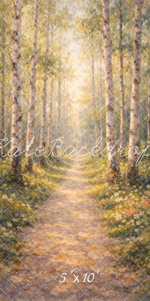 Kate Sweep Forest Birch Trees Sunlit Path Printed Backdrop Designed by Vertigo Productions