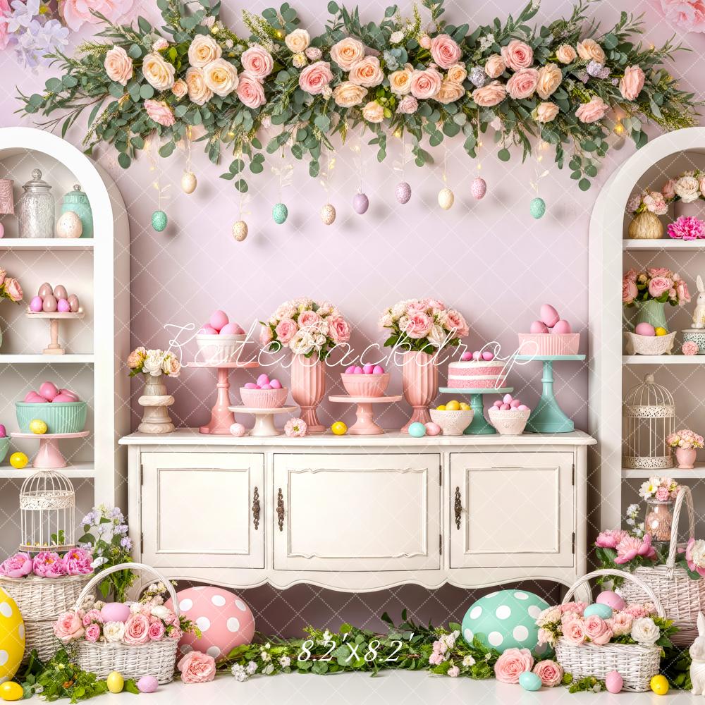 Kate Easter Bunny Flower Arch Pastel Eggs Cabinet Backdrop Designed by Patty Roberts