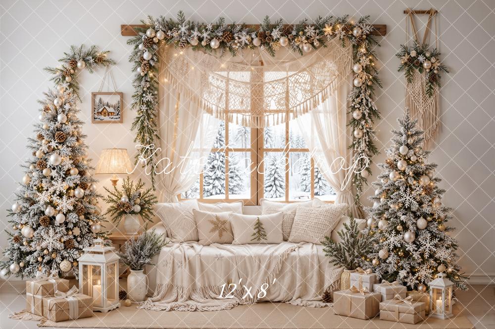 TEST Kate Christmas Boho Cozy Living Room Trees Snow Window Printed Backdrop Designed by Emetselch