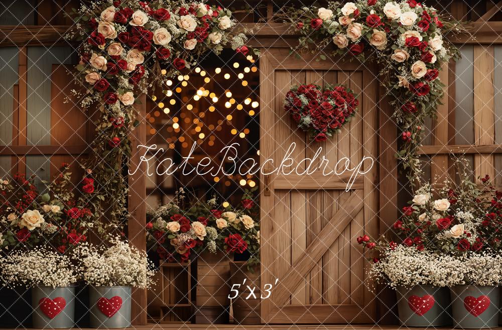Kate Valentines Flower Arch Heart Wooden Barn Door Backdrop Designed by Emetselch
