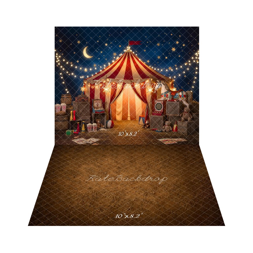 Kate Circus Tent Starry Night Carousel Backdrop+Abstract Brown Dirt Ground Texture Floor Backdrop