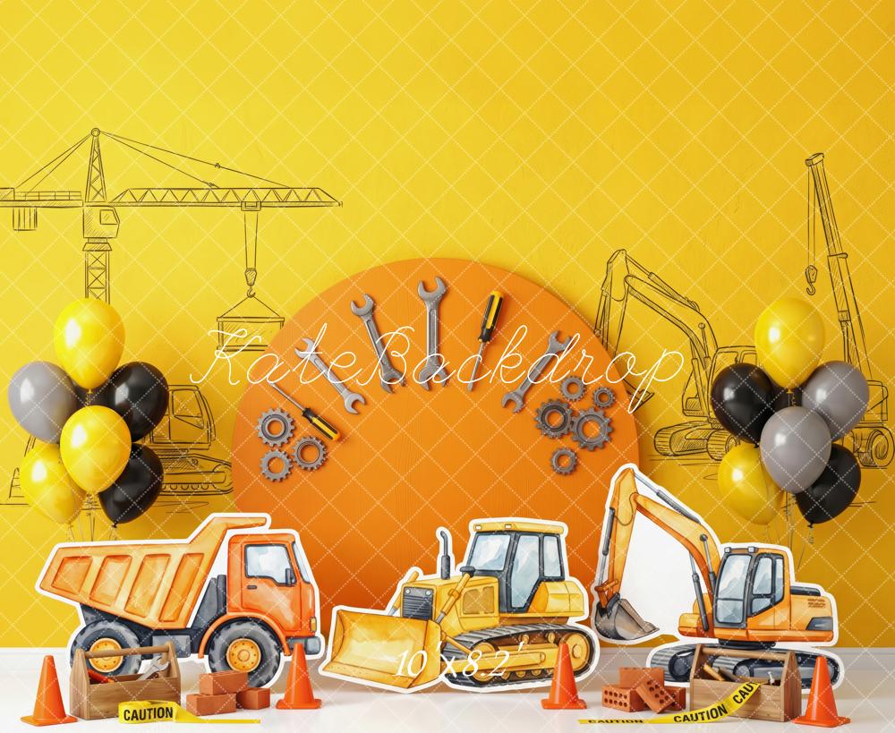 Kate Cake Smash Construction Trucks Tools Balloons Little Builders Printed Backdrop Designed by Patty Roberts