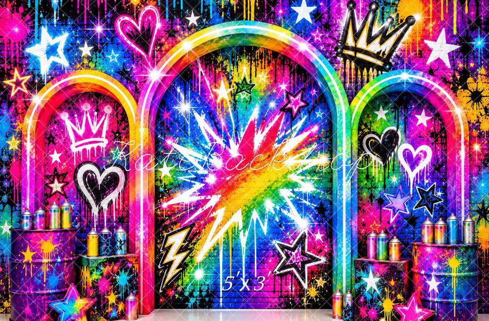 Kate Graffiti Neon Rainbow Arches Crown Printed Backdrop Designed by Ashley Paul