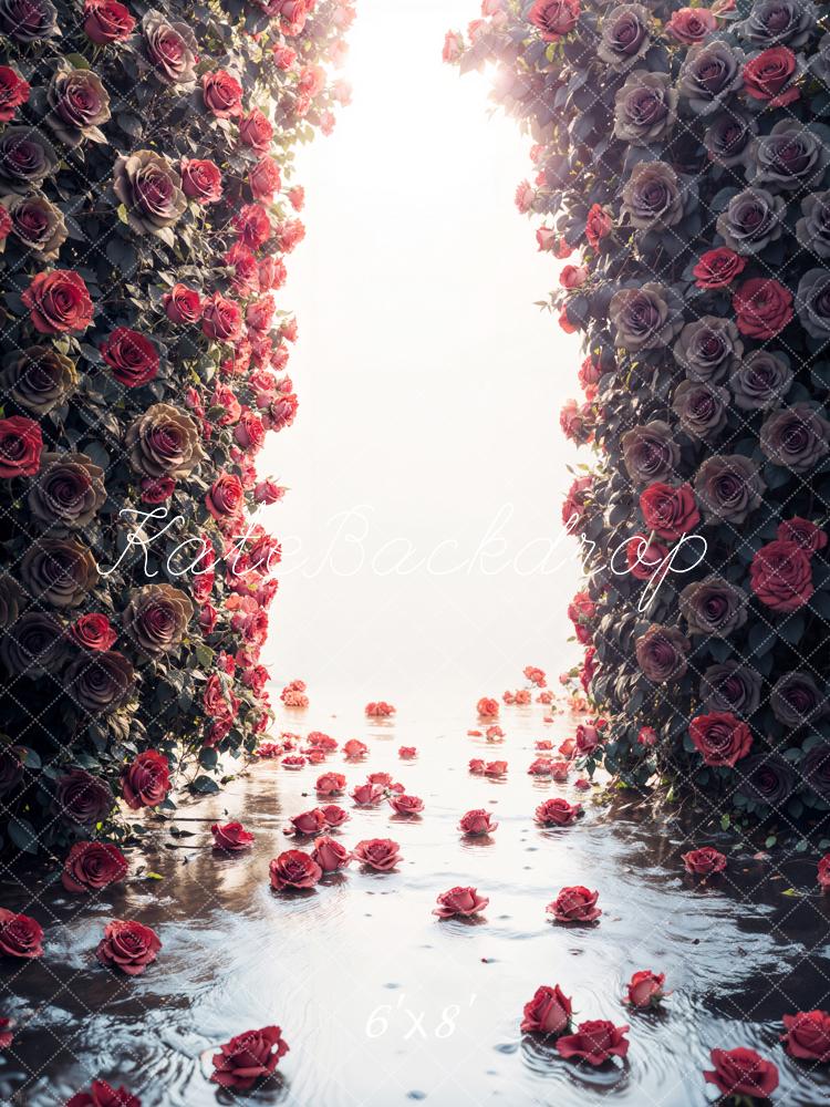 Kate Dark Rose Flower Wall Backdrop Designed by Emetselch