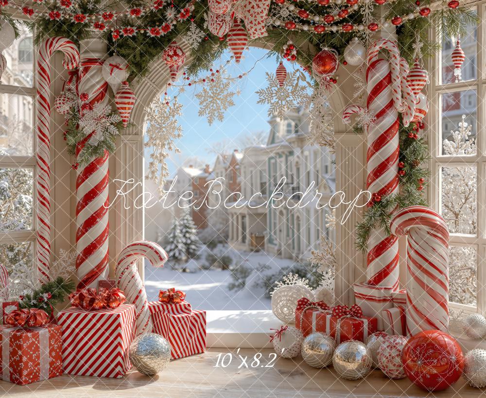 Kerst Snoepstok Boogvenster Foto Achtergrond Designed by Emetselch