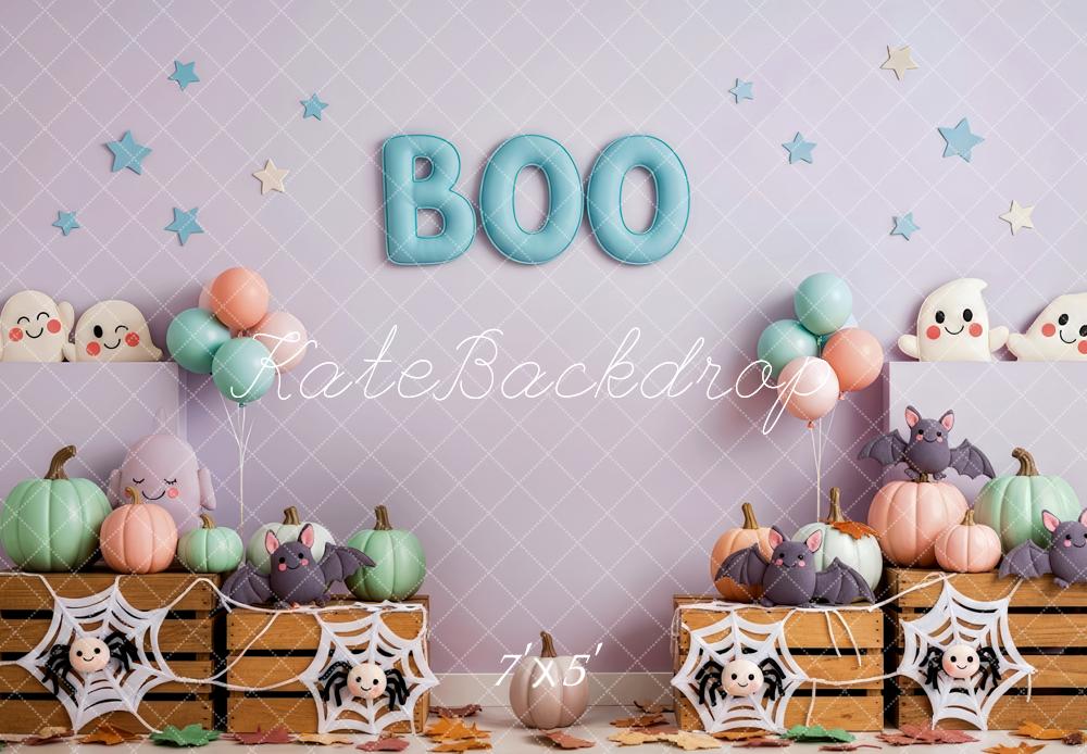 Kate Halloween Cake Smash Cute Ghosts Bats Pumpkins Balloons Backdrop Designed by Patty Roberts