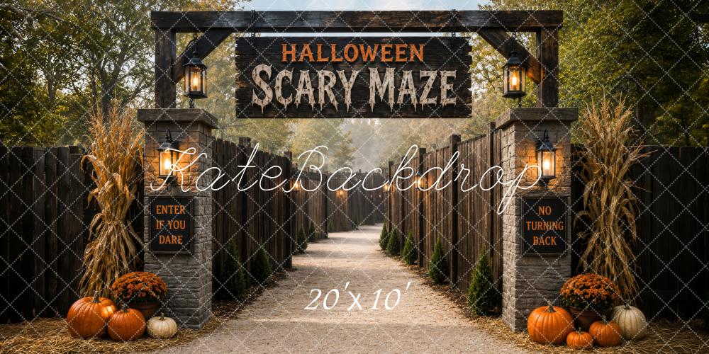 Kate Halloween Scary Maze Entrance Pumpkins Cornstalks Printed Backdrop Designed by Megan Leigh Photography