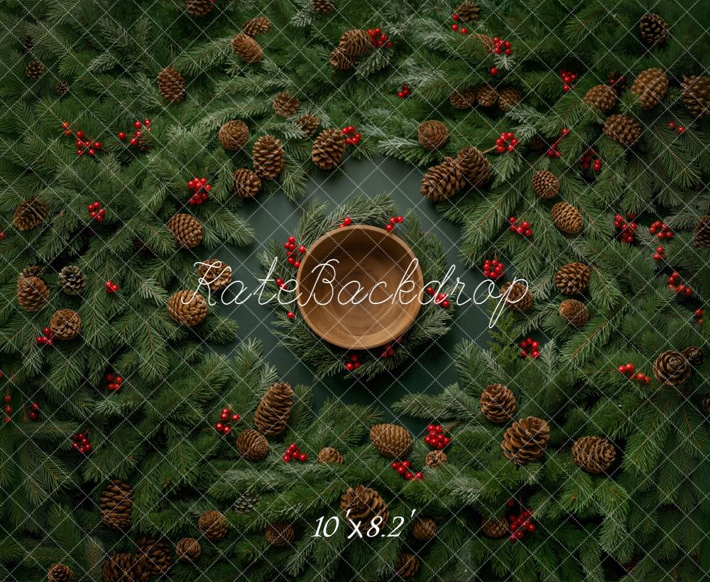 Kate Christmas Newborn Pine Wreath Bowl Pinecones Floor Backdrop Designed by Chain Photography