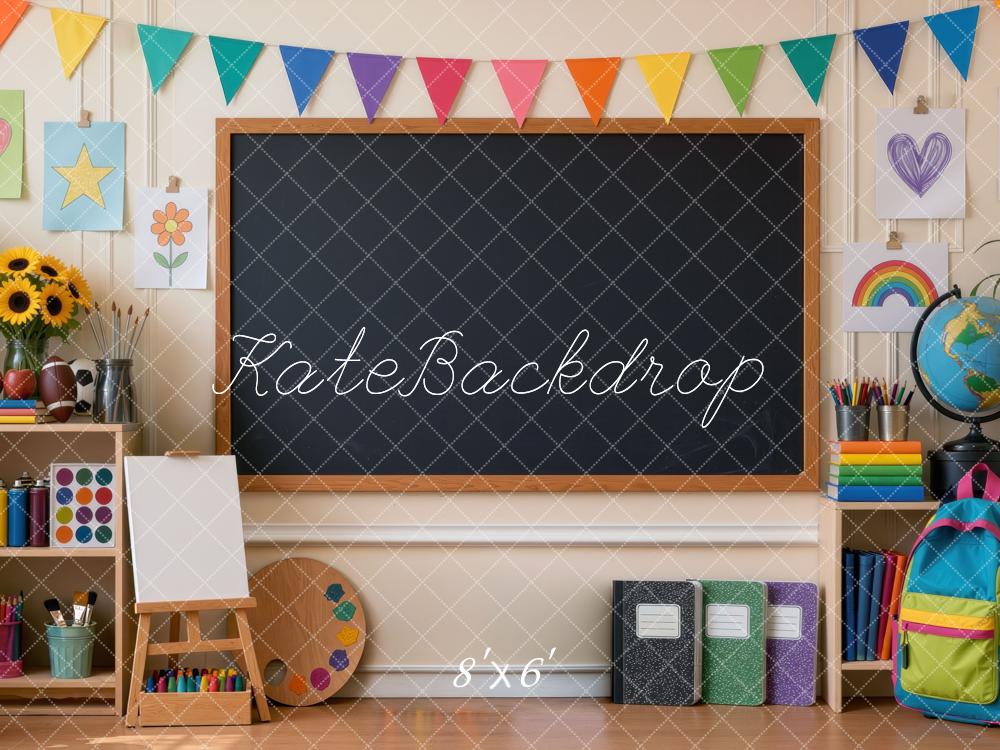 Kate Back To School Classroom Chalkboard Colorful Bunting Printed Backdrop Designed by Mini MakeBelieve