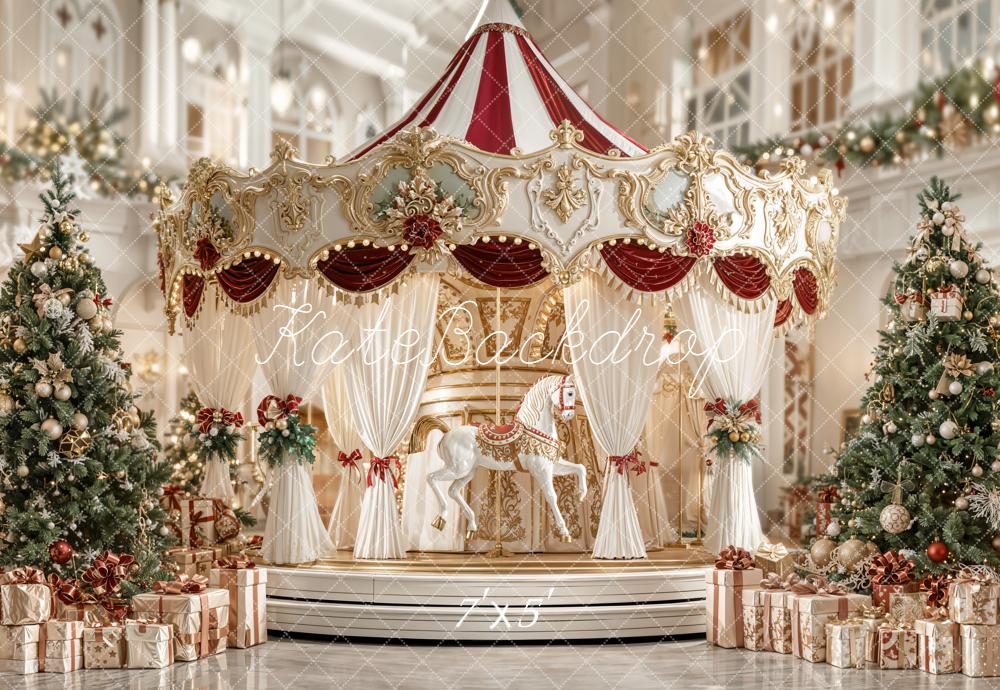 Kate Christmas Fairytale Carousel Tree Presents Backdrop Designed by Emetselch