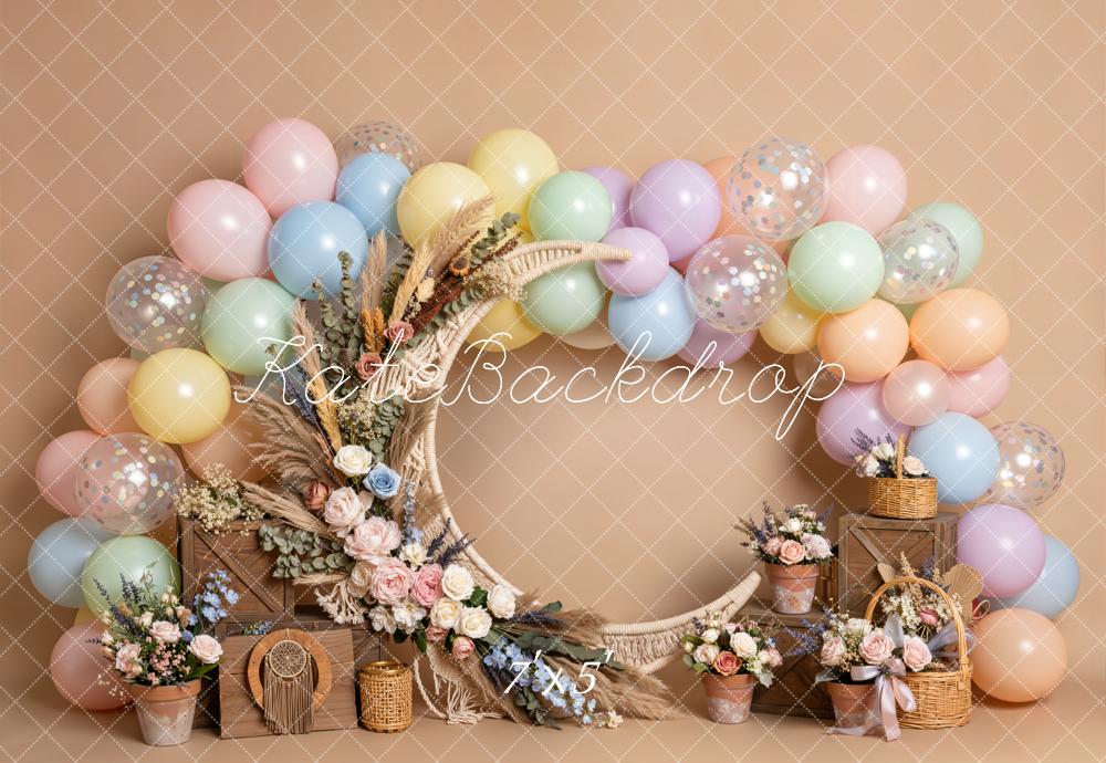 Kate Boho Moon Flower Arch Balloon Garland Printed Backdrop Designed by Emetselch
