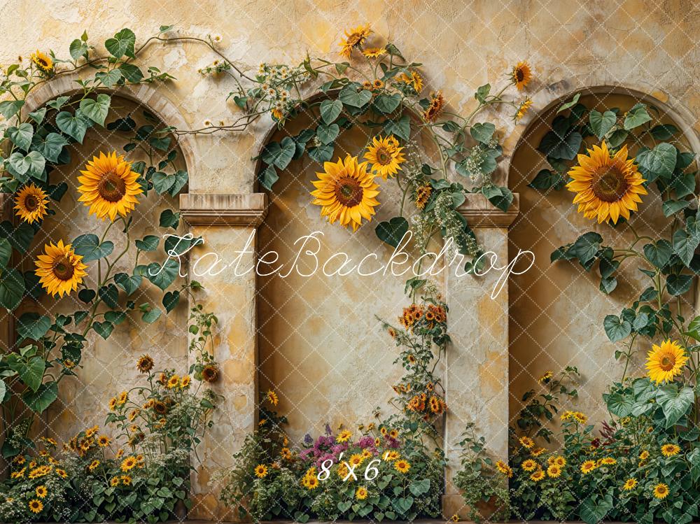 Kate Fall Sunflower Arch Vintage Wall Printed Backdrop Designed by Emetselch