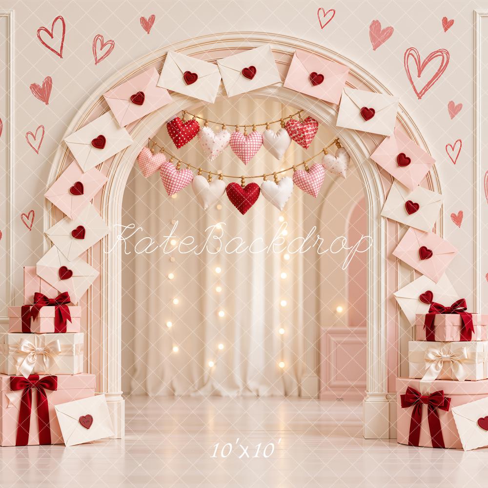 Kate Valentine's Day Heart Envelope Arch Gifts White Printed Backdrop Designed by Emetselch
