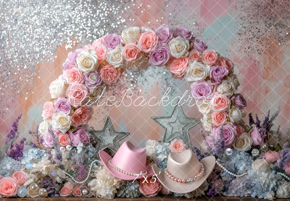 Kate Flower Cowgirl Arch Glitter Stars Pastel Hats Backdrop Designed by Mini MakeBelieve