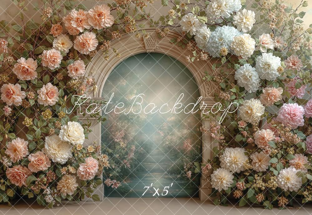 Kate Spring Flower Arch Pastel Roses Greenery Printed Backdrop Designed by Emetselch
