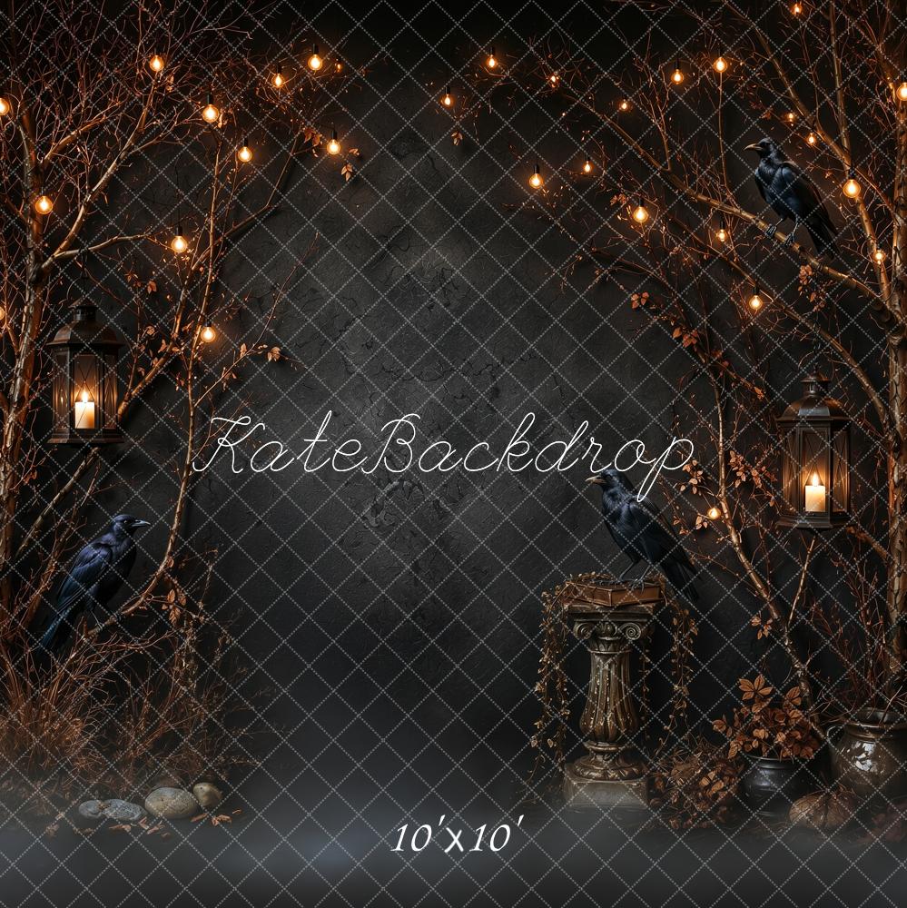 Kate Halloween Night Gothic Raven Lantern Branches Printed Backdrop Designed by Ashley Ward
