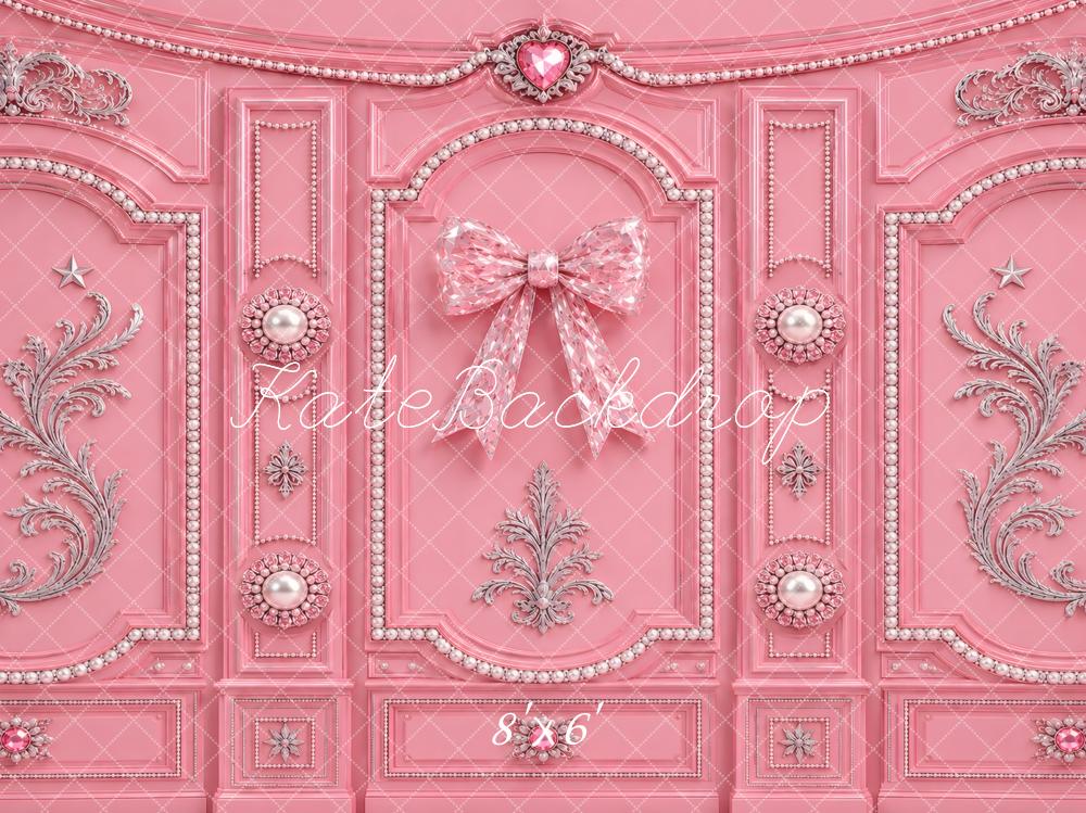 Kate Pink Ornate Bow Pearl Vintage Wall Printed Backdrop Designed by Vertigo Productions