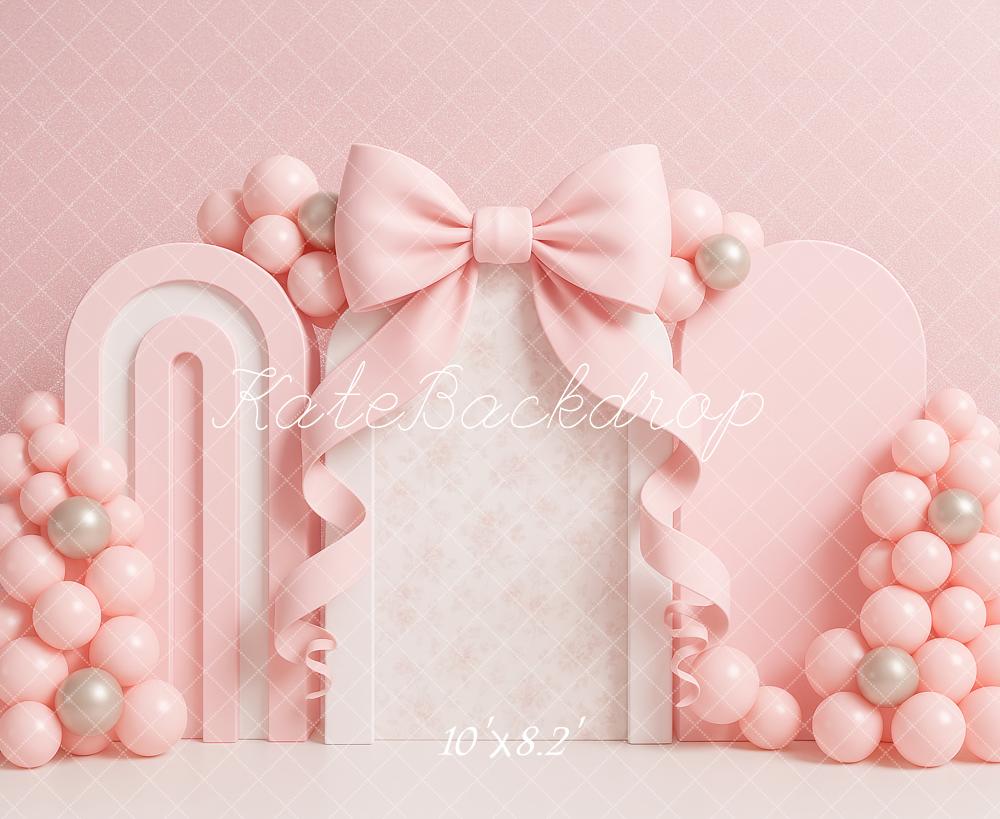 Cake Smash Bow Pink Balloon Arch Backdrop Designed by Ashley Paul