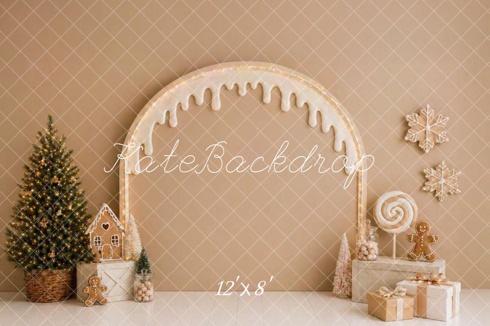 Kate Christmas Headboard Gingerbread Arch Candy Tree Beige Printed Backdrop Designed by Caitlin Lynch