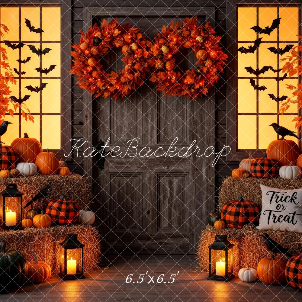 Kate Fall Halloween Pumpkin Lantern Haystack Porch Backdrop Designed by Patty Roberts