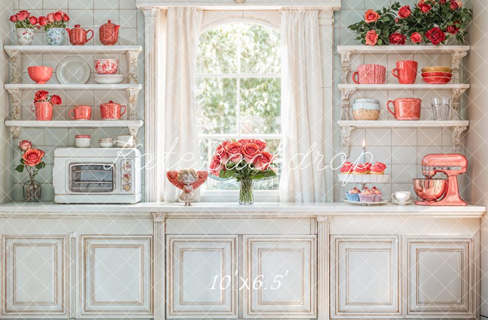 Kate Romantic Vintage Kitchen Cabinets Floral Backdrop Designed by Emetselch