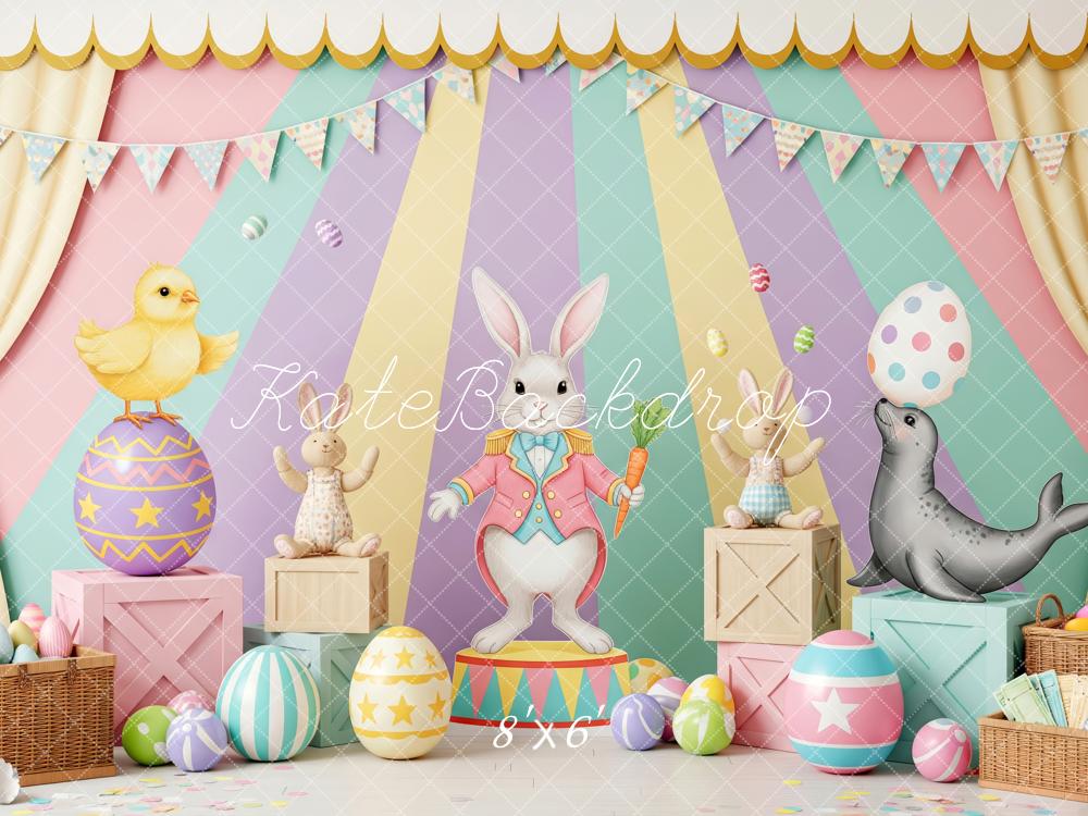 Kate Easter Bunny Circus Pastel Stripes Printed Backdrop Designed by Patty Roberts