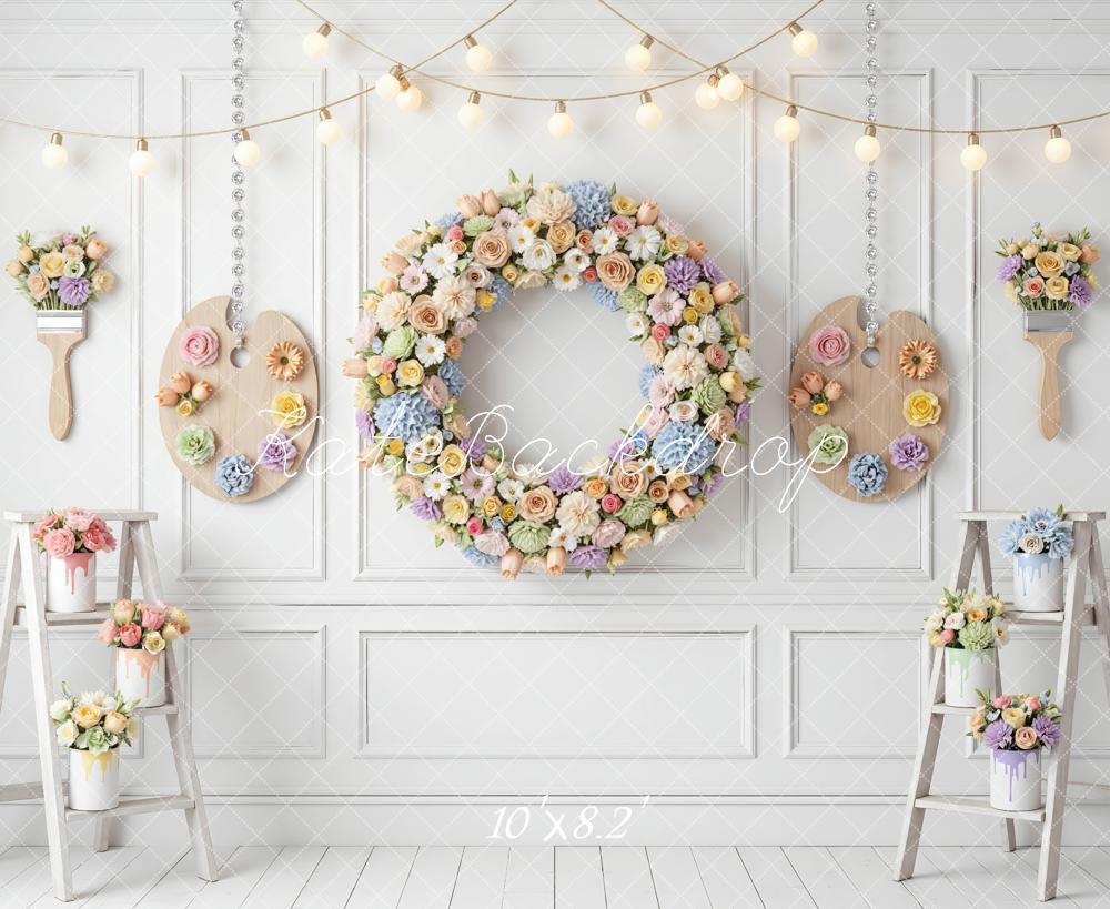 Kate Mother's Day Flower Arch Floral Wreath Painter Palette Ladders Backdrop Designed by Mini MakeBelieve