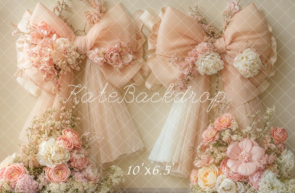 Kate Wedding Peach Floral Bow Backdrop Designed by Emetselch