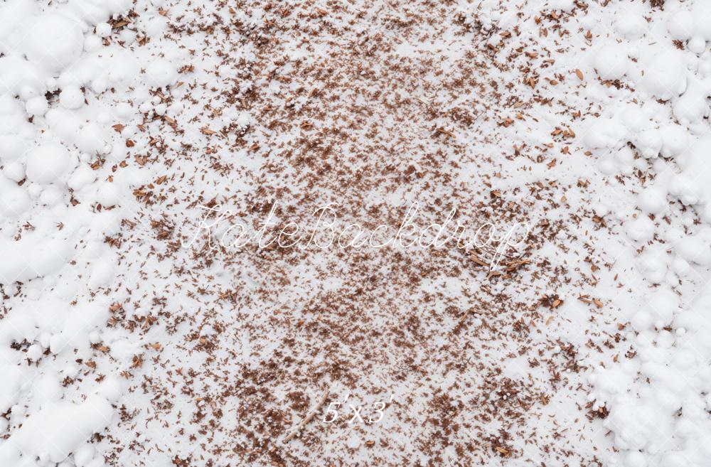 Kate Winter White Snow Brown Leaves Floor Printed Backdrop Designed by Kate Image