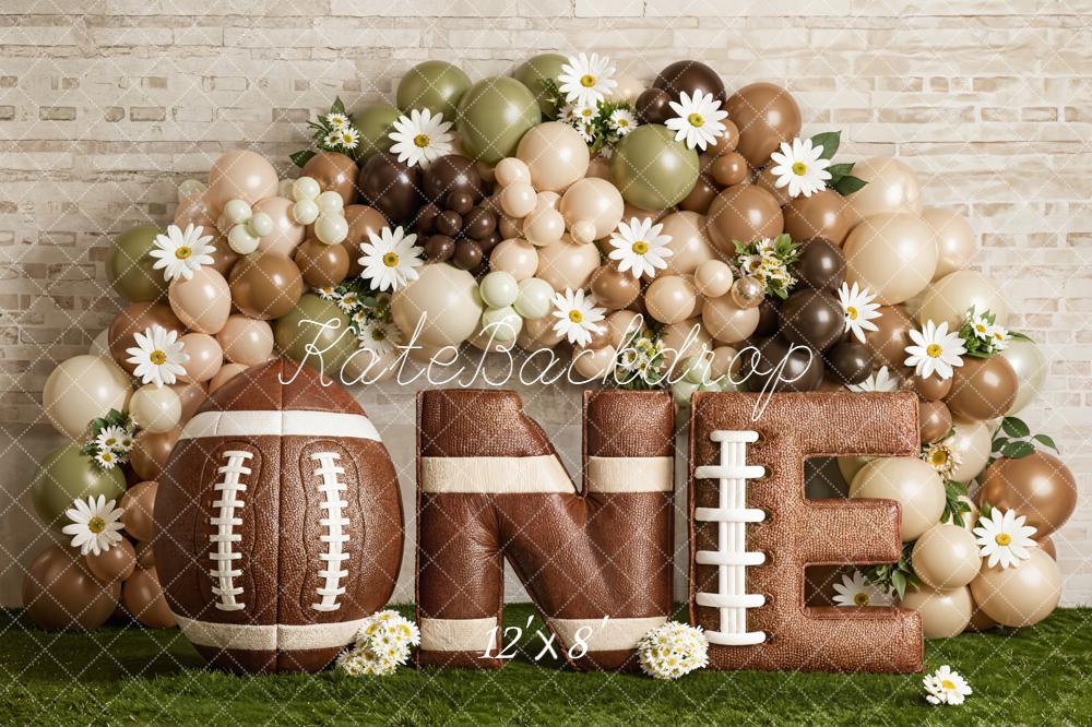 Kate Cake Smash Football One Balloon Arch Brown Daisy Printed Backdrop Designed by Emetselch