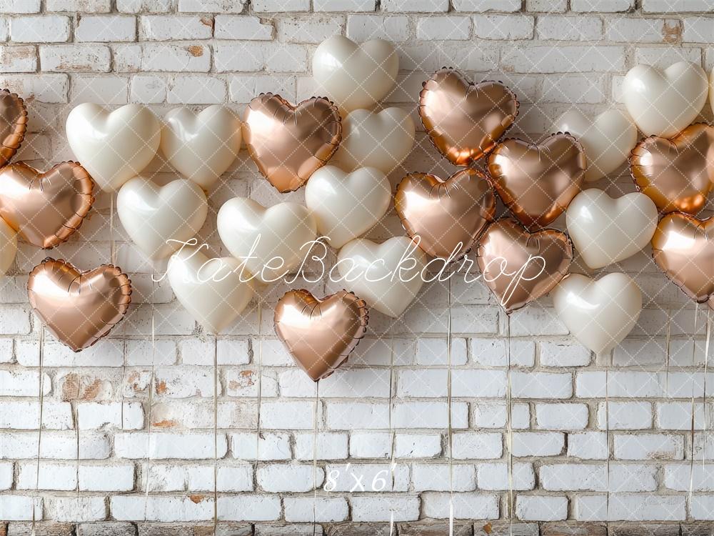 Kate Romantic Heart Balloons Brick Wall Backdrop Designed by Mini MakeBelieve