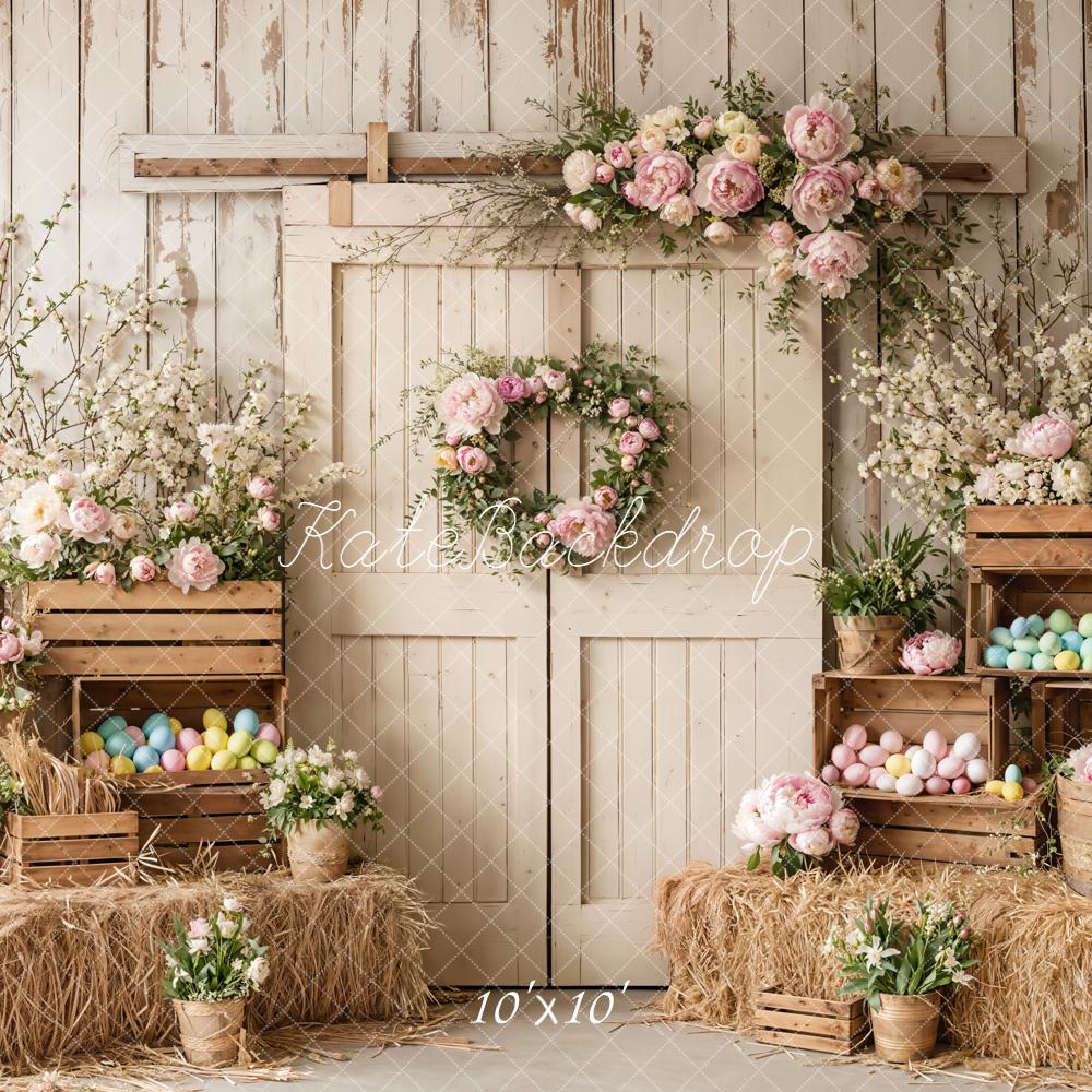 Kate Easter Spring White Barn Door Flowers Eggs Wood Crates Backdrop Designed by Emetselch