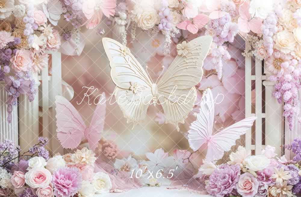 Kate Birthday Dreamy Butterfly Floral Pink Backdrop Designed by Emetselch